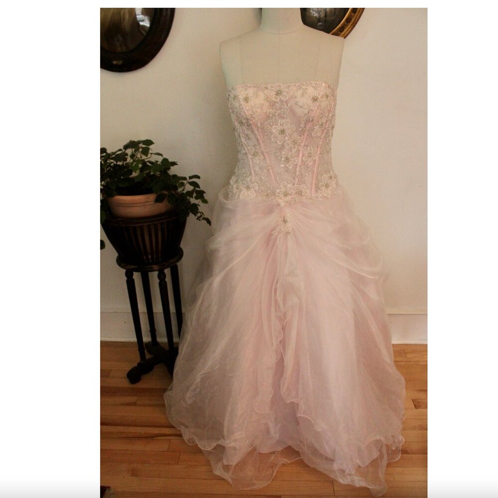 2000's Y2K Le Gala Tony Bowls Plus Size Pink Corset Top Ballgown Prom Dress Even